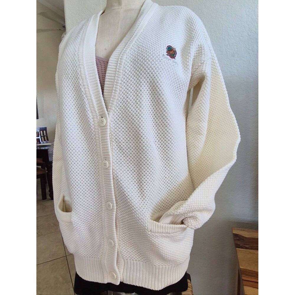 Leon Levin Hand Loomed, Vintage, Cotton Button Up, V Neck Sweater Sz Medium